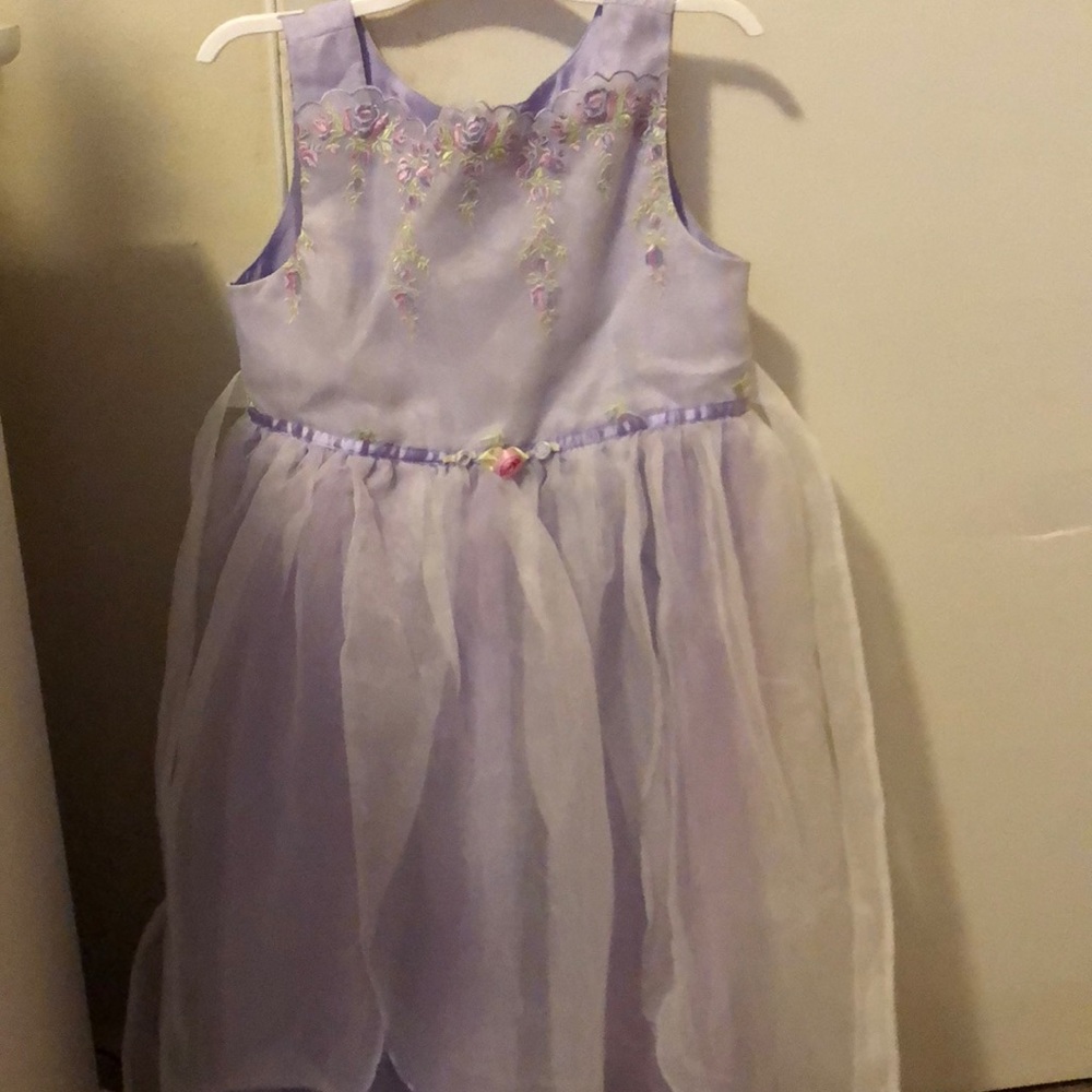 Lilac purple with floral embroidery girls dress